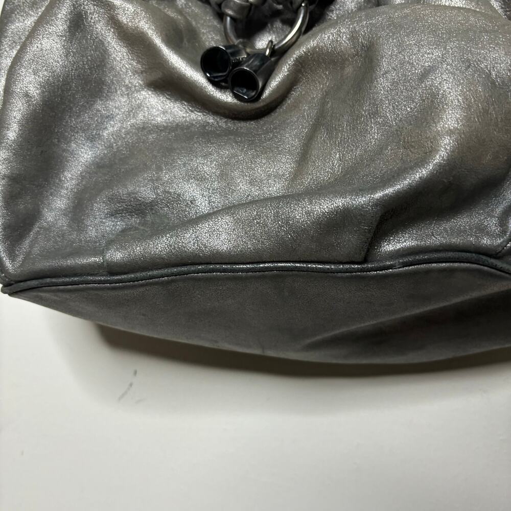 Michael Kors Metallic Silver Leather Drawstring Hobo Shoulder Bag Large - Picture 7 of 12